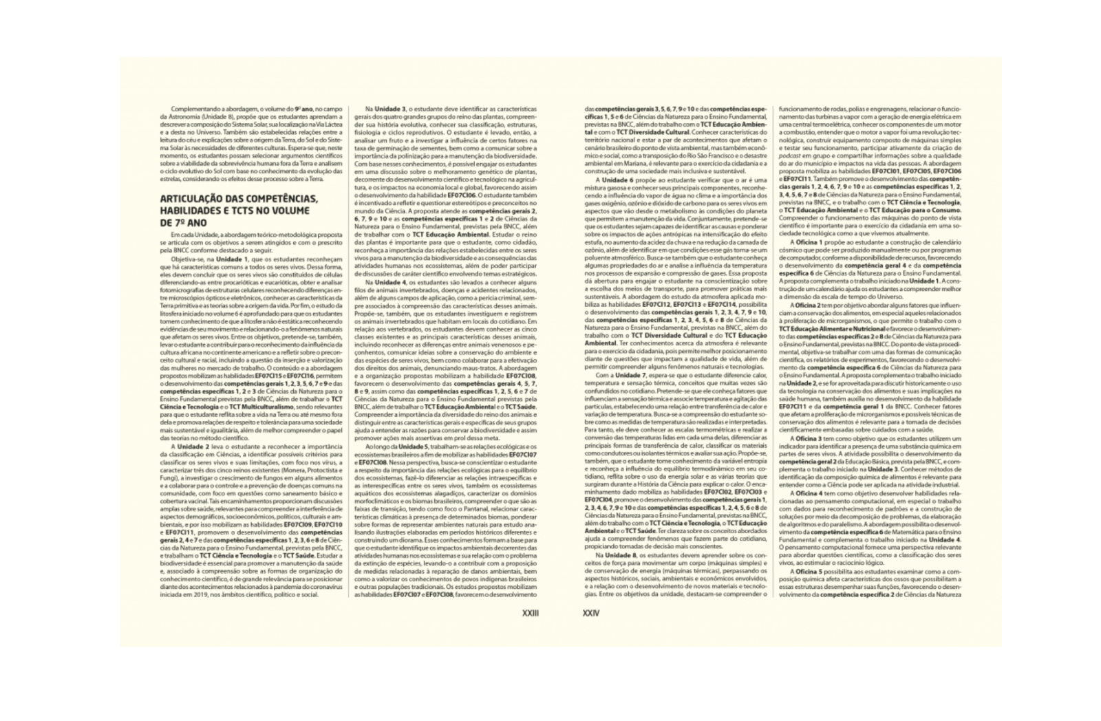 Indicação de conteúdos e articulação das competências, habilidades e TCTs
Em cada Unidade, a abordagem proposta se articula com os objetivos a serem atingidos e com o prescrito pela BNCC.
